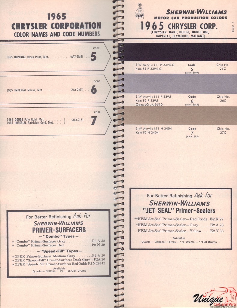 1965 Chrysler Paint Charts Williams 4